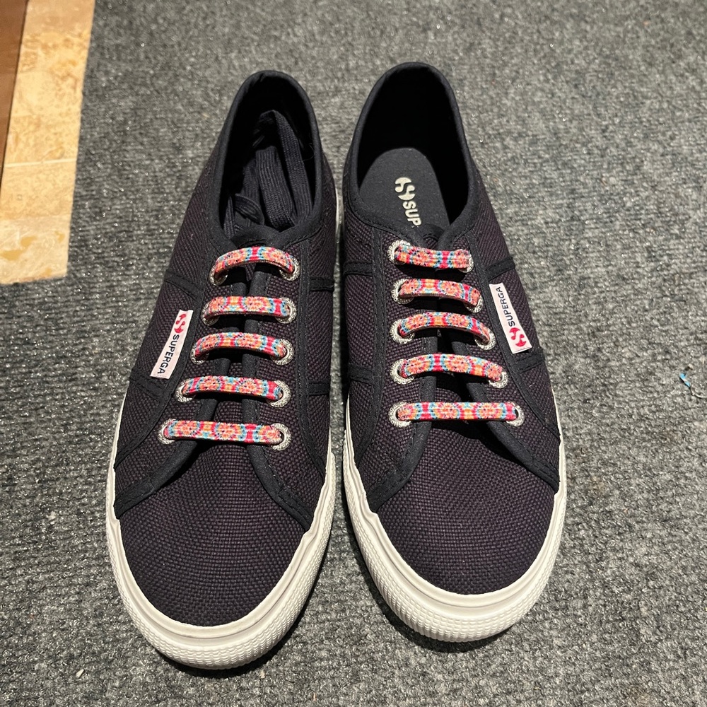 size 6.5 superga navy and multicolor sneakers with extra laces